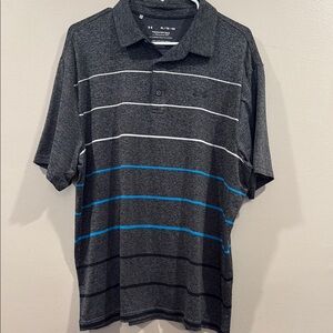 Under Armour Gray and Blue Polo Shirt with Stripes